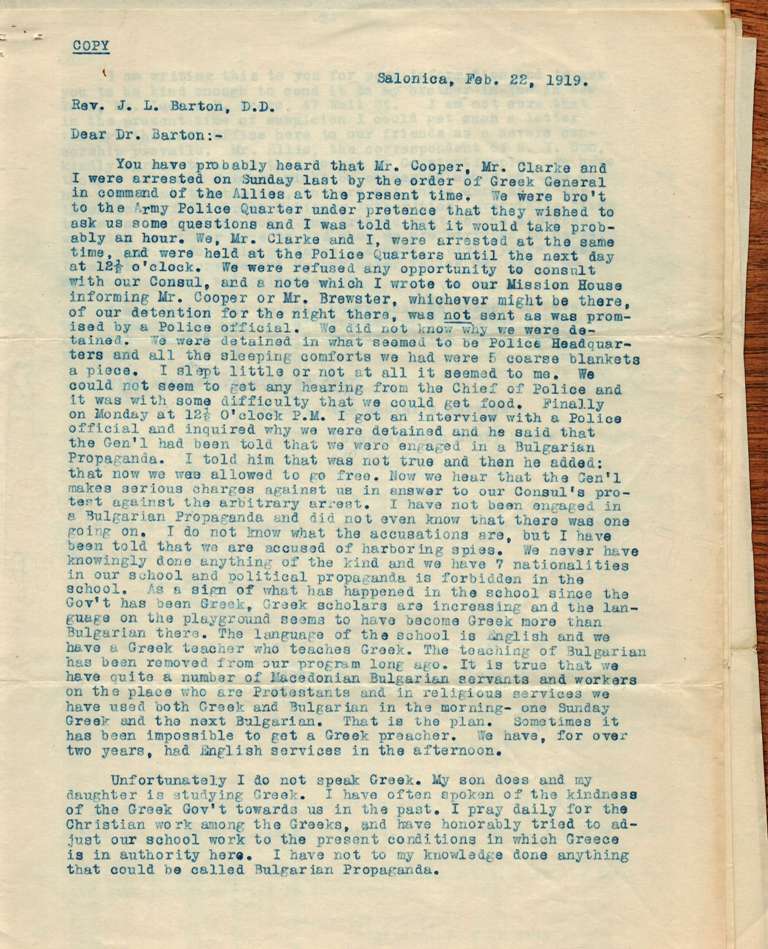 Letter - 22 February 1919